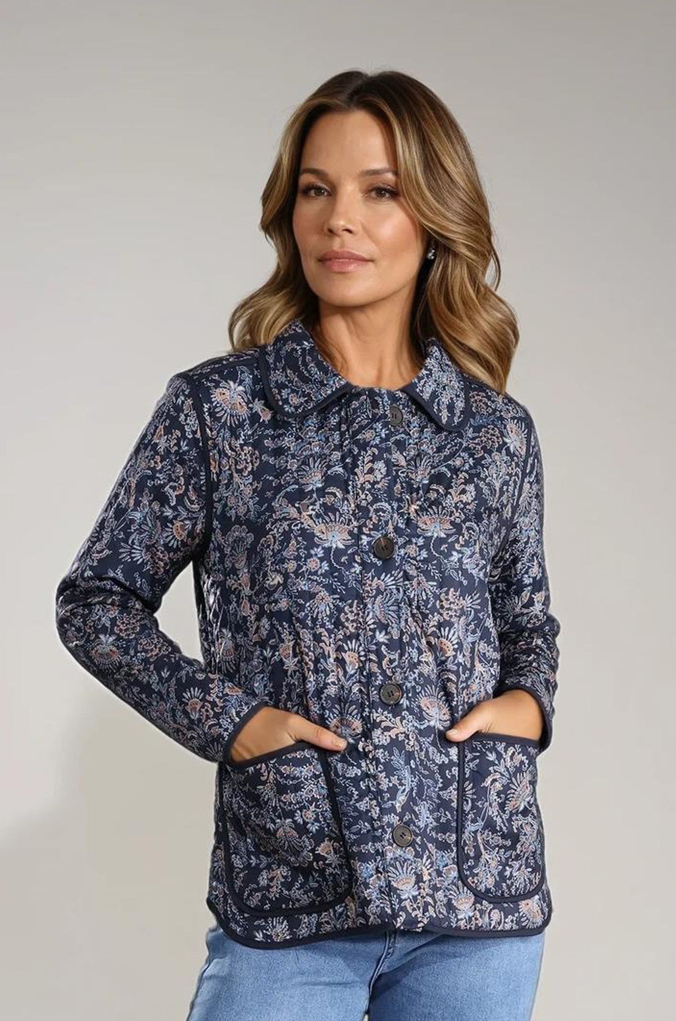 Men's Navy & Taupe Paisley Print Jacket - Lightweight Casual Outerwear for Fall & Spring | Perfect for Outdoor Activities, Travel, and Daily Wear