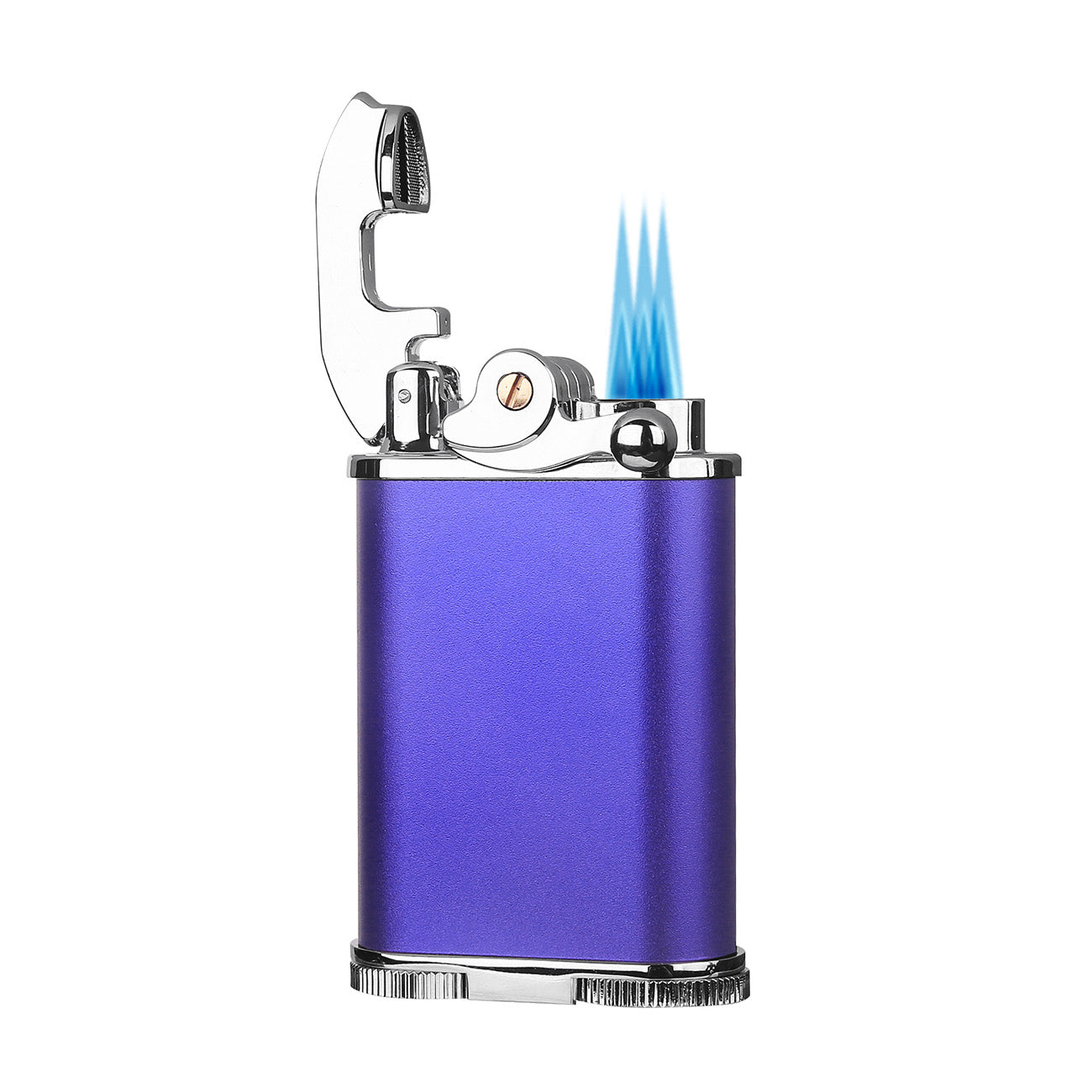 Visol Retro Butane Torch Lighter - Triple Flame Refillable Windproof Lighter with Built-in Cutter & Detachable Poker (Purple & Chrome) - Perfect for Cigars, Camping, BBQ & Outdoor Use