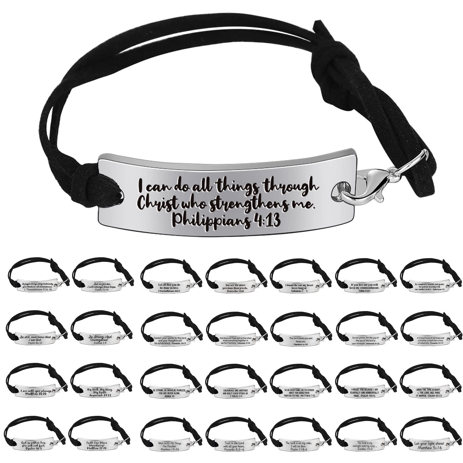 30-Piece Christian Leather Bracelets Set - Inspirational Religious Gifts for Women, Girls & Men - Encouraging Bible Verse Jewelry for Daily Wear, Church Events & Faith-Based Occasions