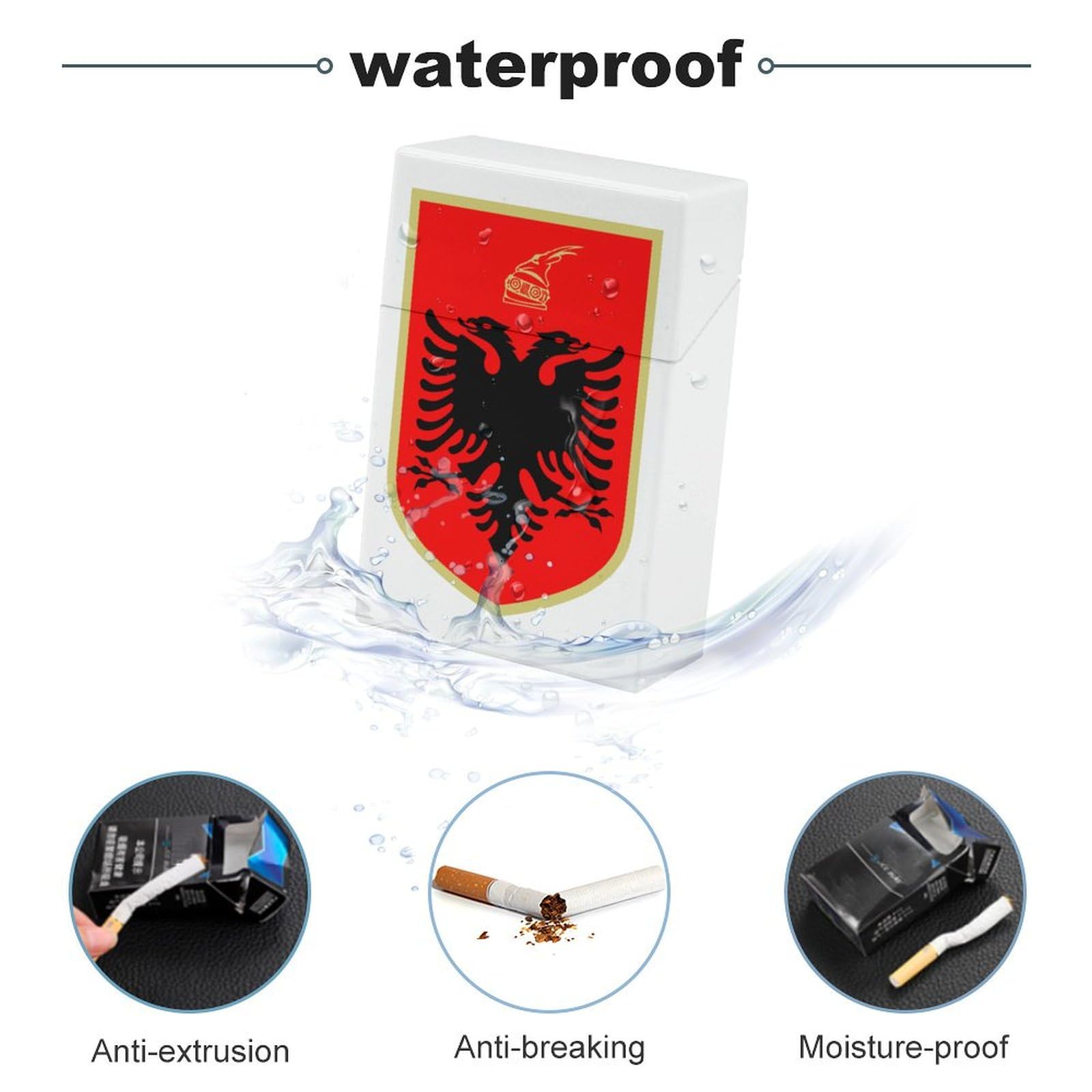 Albanian Flag Coat of Arms Reusable Metal Cigarette Case - Flip Top Closure Protective Holder for Men & Women - Perfect for Travel, Outdoor Activities & Gift Giving