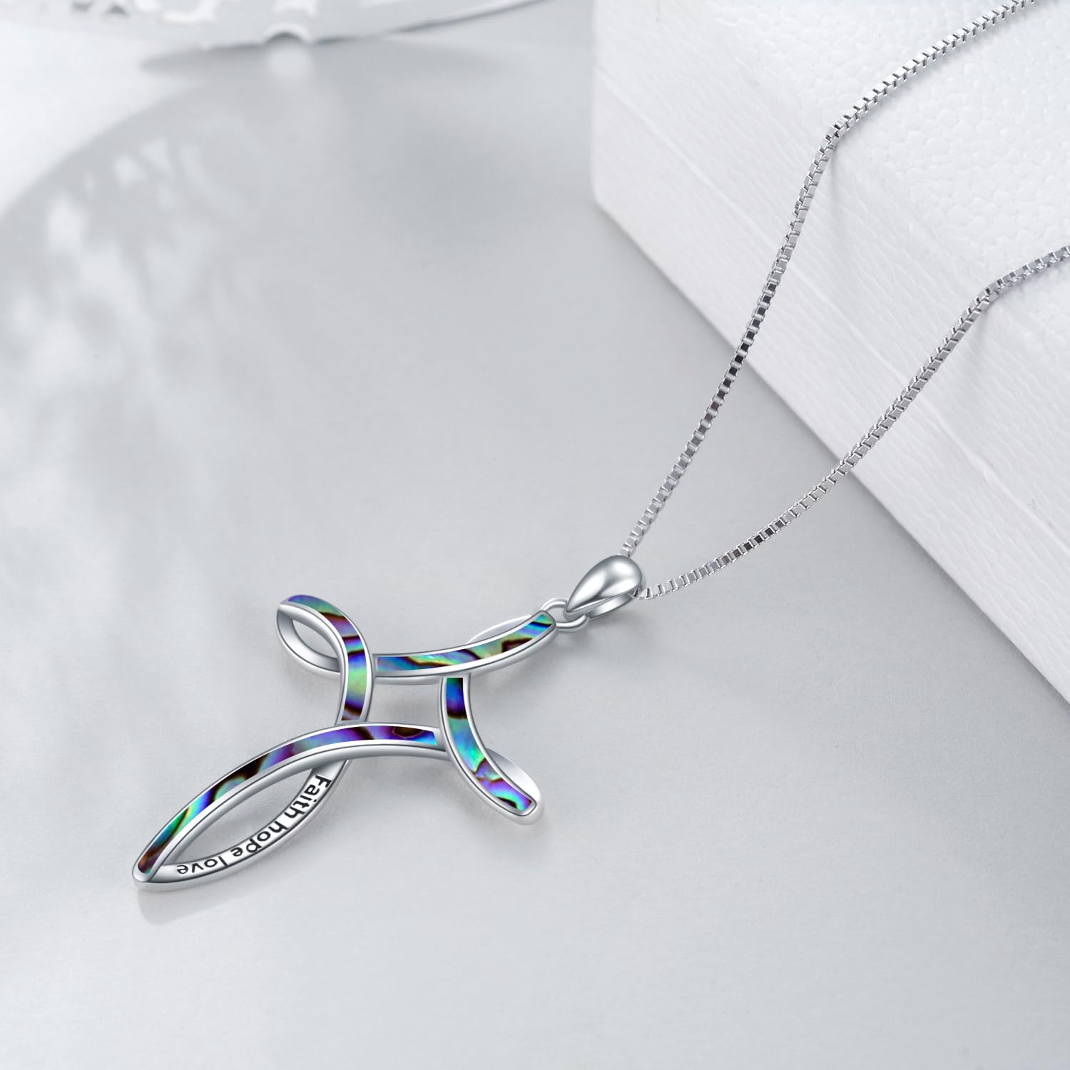 WINNICACA 925 Sterling Silver Opal Cross Necklace for Women - Celtic Knot Blue White Opal Pendant Jewelry, Christian Gift for Her, Wife, Mom, Daughter | Birthday, Baptism, Wedding, Christmas Gift Idea