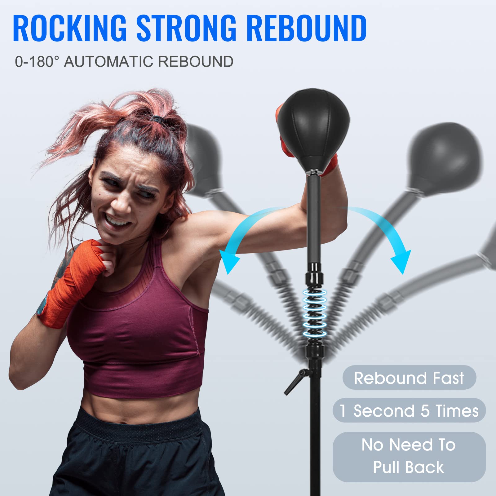 Reflex Speed Bag - Heavy Duty Free Standing Punching Bag with Adjustable Height & Reinforced Spring - Durable Stress Relief Boxing Equipment for Home Gym & Fitness Training - Perfect for Boxers, MMA Fighters & Cardio Workouts