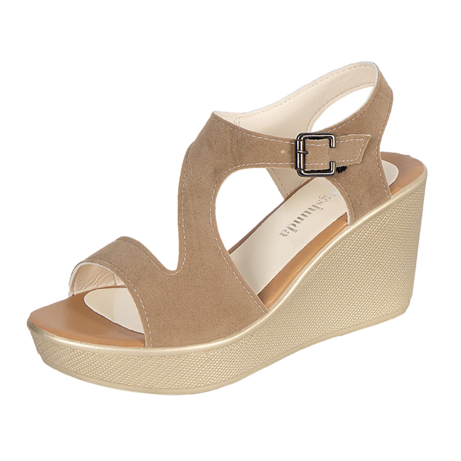 Ankarnis Women's Dressy Summer Wedge Sandals with Buckle - Thick Sole, Breathable Fish Mouth Design - Perfect for Casual Outings, Beach Trips & Summer Fashion