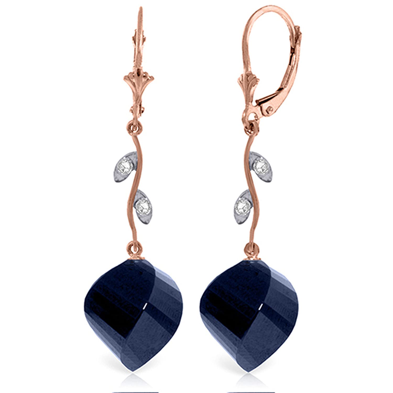 14K Rose Gold Dangle Earrings with Natural Twisted Sapphires & Diamond Accents | Galaxy Gold GG Elegant Jewelry for Women | Perfect for Weddings, Parties & Special Occasions