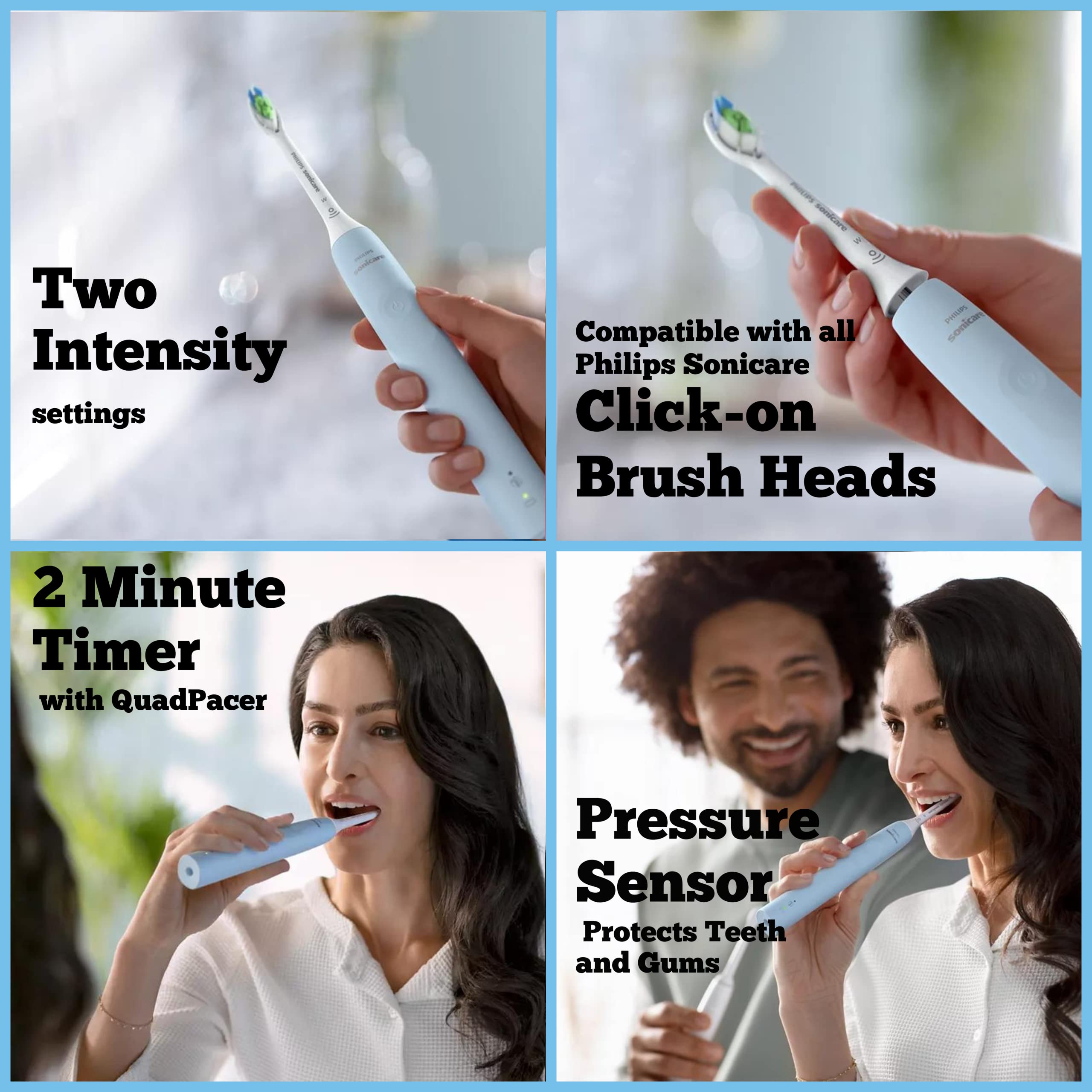 PHILIPS Sonicare DiamondClean Electric Toothbrush with Pressure Sensor - Rechargeable Sonic Toothbrush with Travel Case, Blue (1 Count) - Perfect for Home Use, Travel & Daily Oral Care