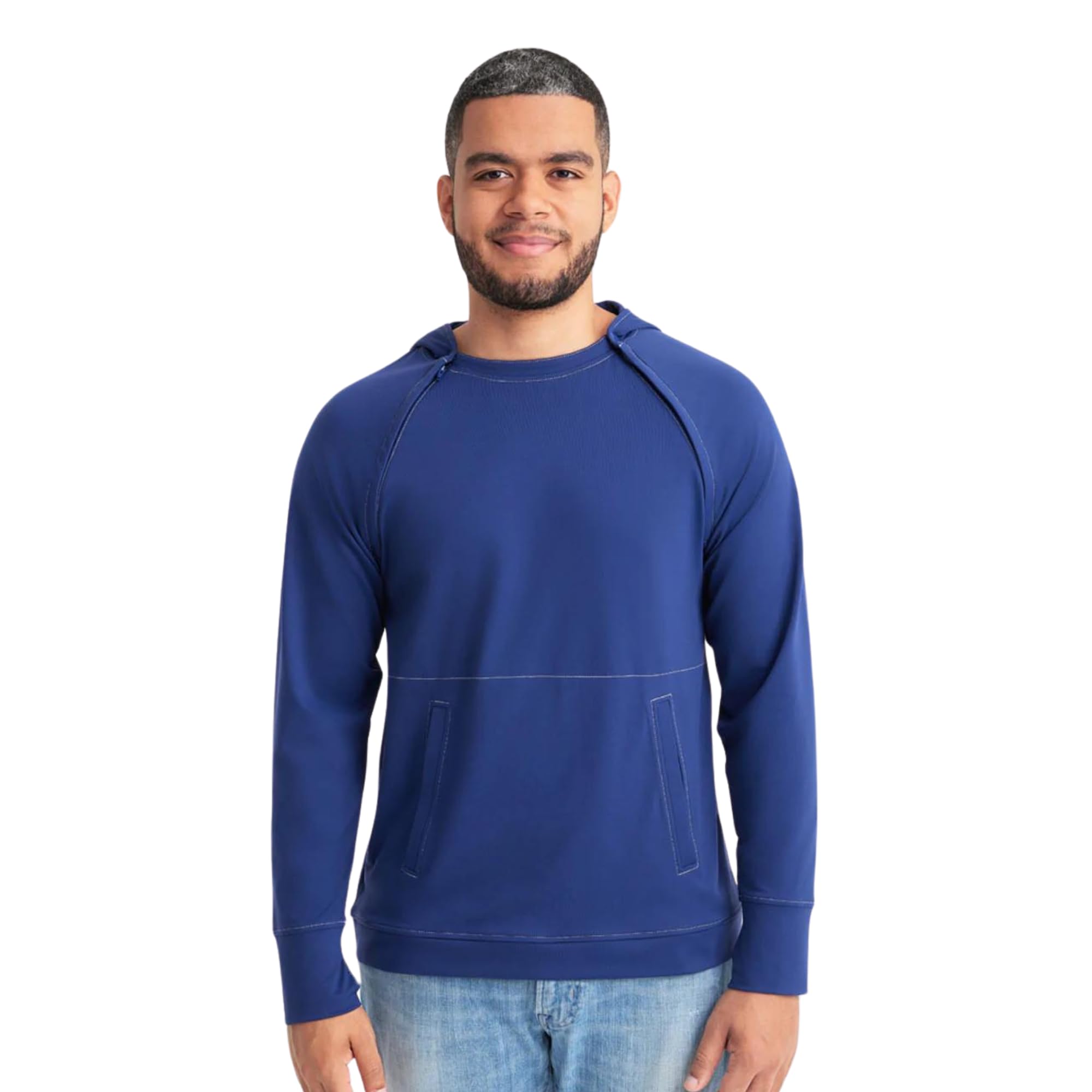 Care+Wear x Oscar de la Renta Men's Port Access Hoodie - Soft Cotton Sweatshirt for Comfort & Style | Perfect for Hospital Visits, Post-Surgery Recovery & Everyday Wear