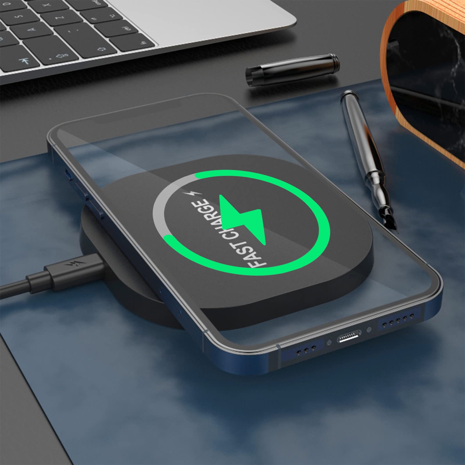 15W Ultra Thin Wireless Charger for iPhone & Android Phones - Fast Qi-Certified Desktop Charging Pad in Black & White | Perfect for Home, Office & Travel Use