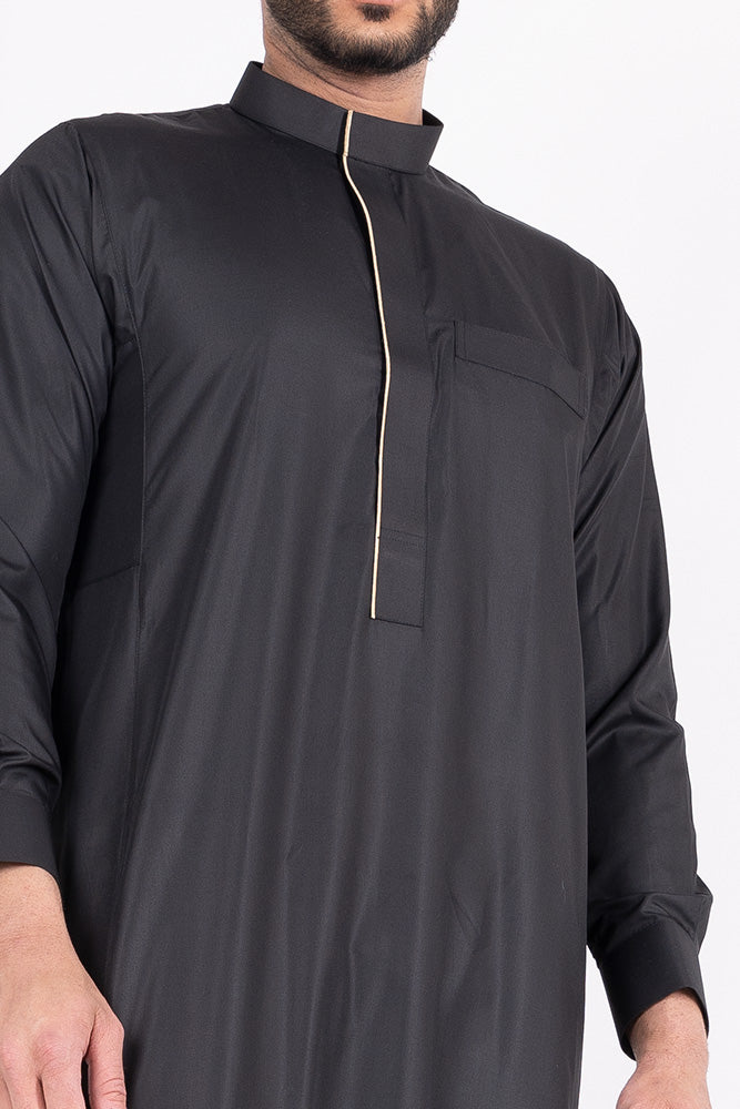 Black Piping Kids Thobe - Traditional Arabic Dress for Boys & Girls - Perfect for Eid, Weddings & Special Occasions