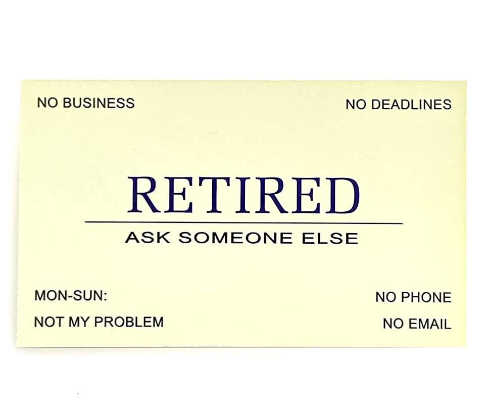 RXBC2011 Retired Business Cards - 50 Yellow Cards in Blue Stainless Steel Case | Funny Retirement Gift for Men, Women & Coworkers | Perfect for Retirement Parties, Office Farewells & Humorous Keepsakes