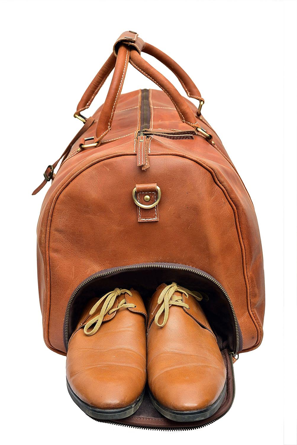 24 Inch Full Grain Leather Duffel Bag for Men & Women - Travel, Gym, Sports & Weekend Overnight Bag - Durable Carryall for Business Trips, Workouts & Vacation Packing