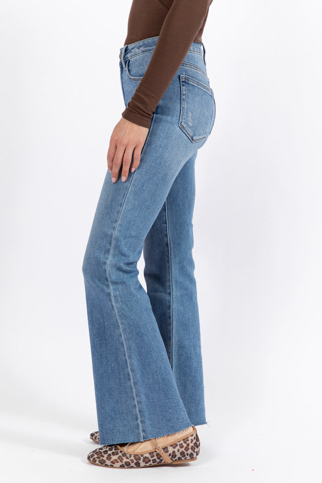 Eve Medium Wash Flare Jeans for Women - High Waisted Retro 70s Denim Pants | Casual Outfit, Vintage Style, Everyday Wear
