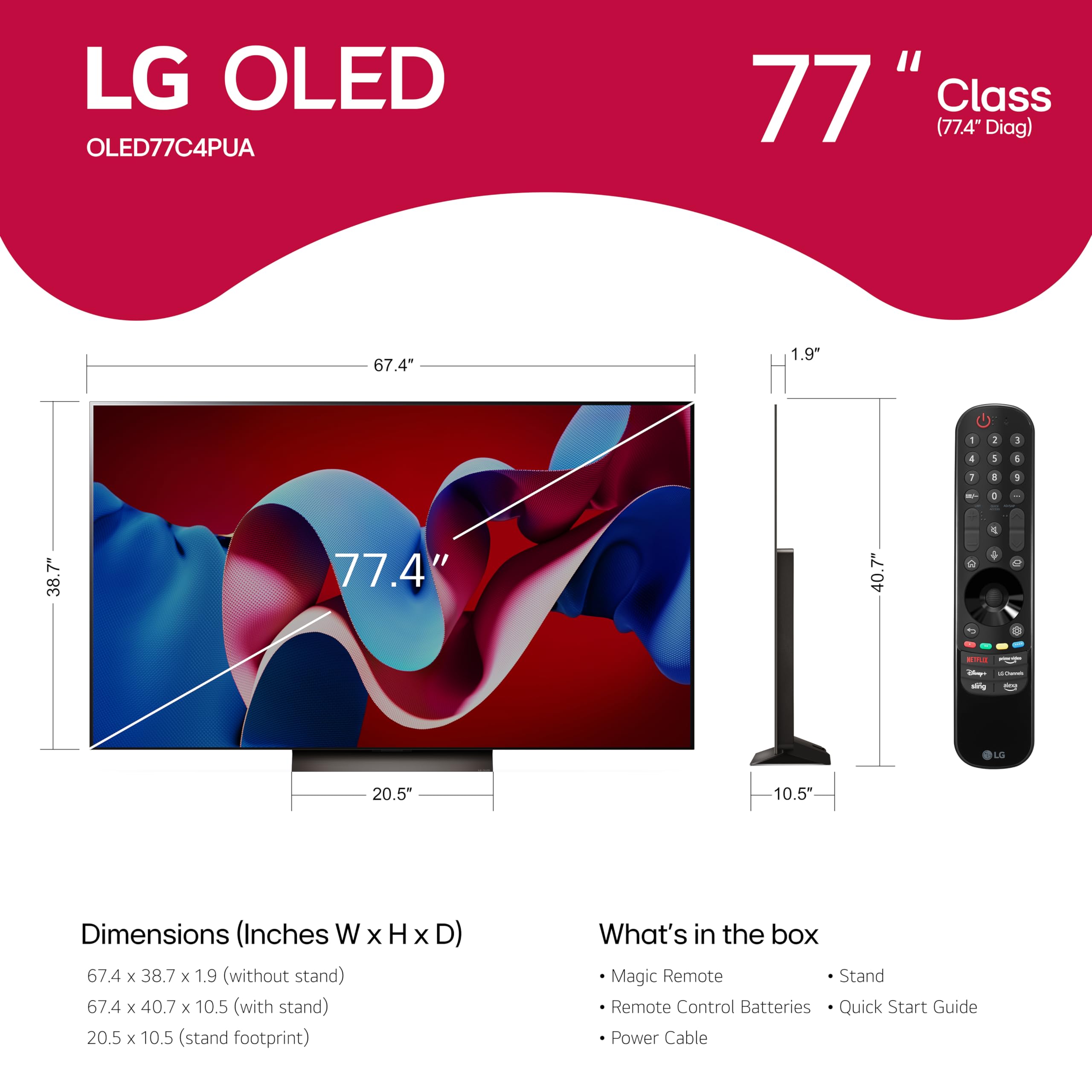 LG 77-Inch Class OLED evo C4 Series 4K UHD Smart TV with AI-Powered Alpha 9 Processor, Magic Remote & Alexa Built-in (OLED77C4PUA, 2024 Model) - Perfect for Home Theater, Gaming & Streaming | Renewed Premium Certified
