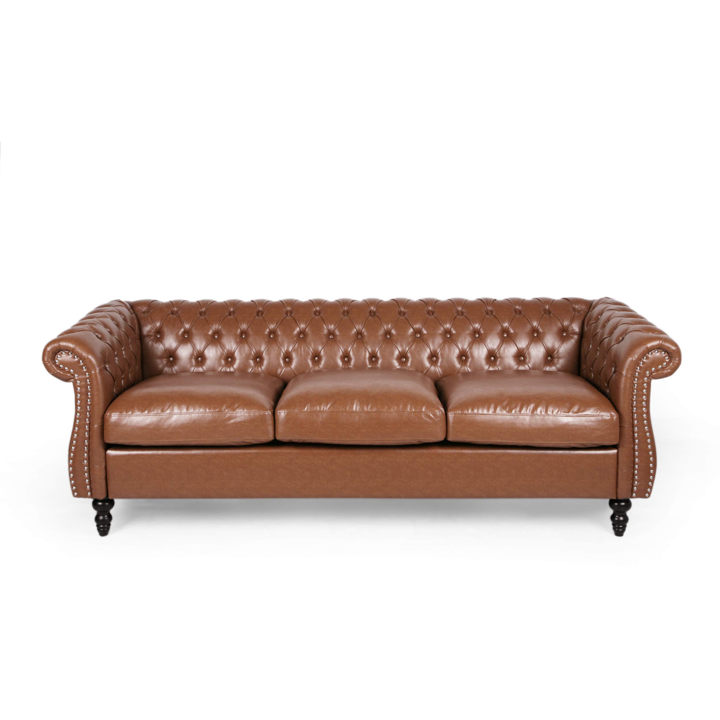 Christopher Knight Home Stephanie Traditional Chesterfield 3-Piece Living Room Set in Cognac & Dark Brown - Perfect for Classic Living Rooms, Offices & Cozy Home Decor