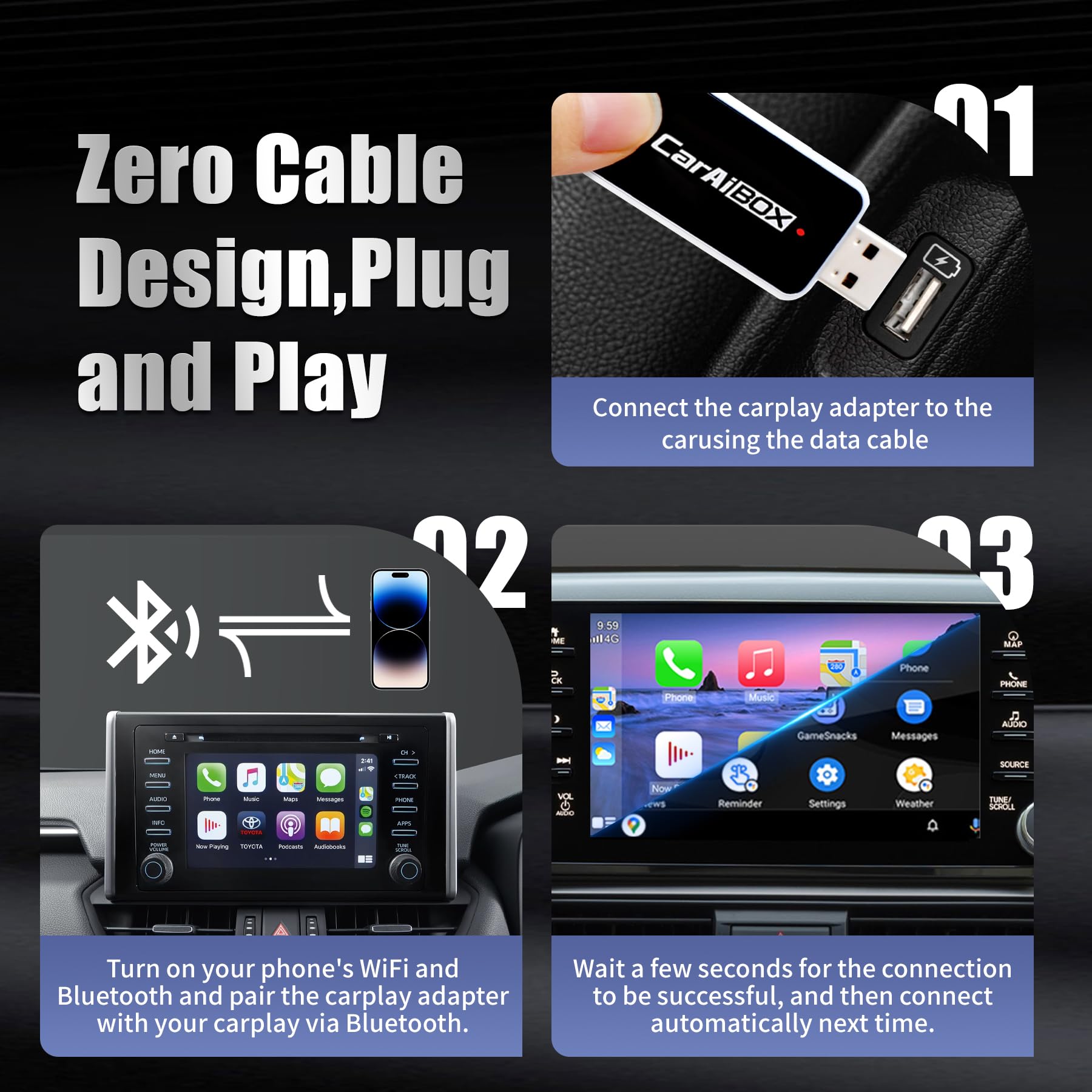 Wireless CarPlay & Android Auto Adapter 5.0 - 2-in-1 Bluetooth Dongle for iPhone & Android - Compatible with 2016+ Cars with OEM Wired CarPlay - Plug & Play for Safer Hands-Free Driving & Seamless Music Streaming
