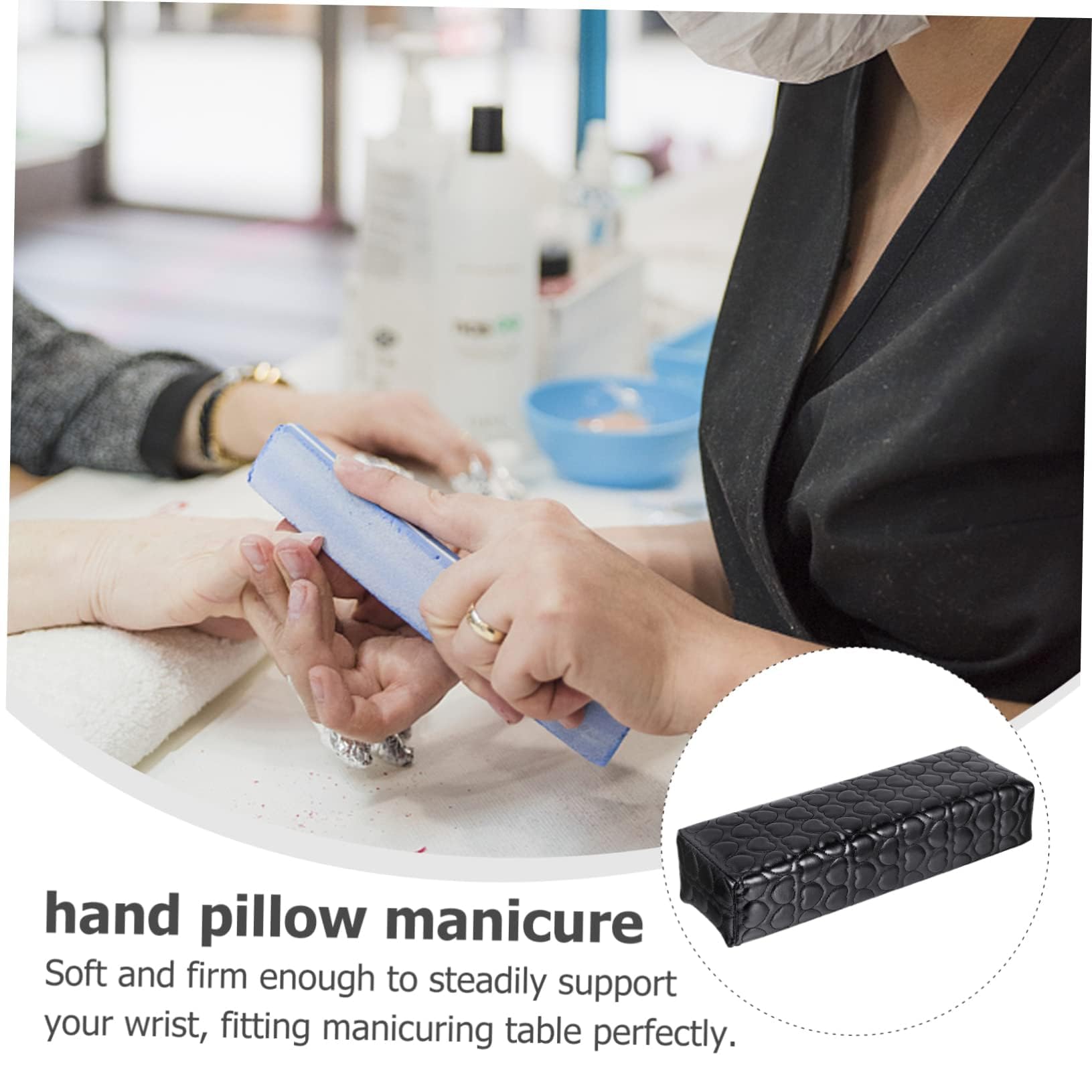 **Black Square Nail Tech Arm Rest Pillow - Soft, Waterproof & Easy to Clean Hand Cushion for Manicures & Pedicures - Perfect for Nail Salons & Home Use (Women's Nail Art Accessory)**