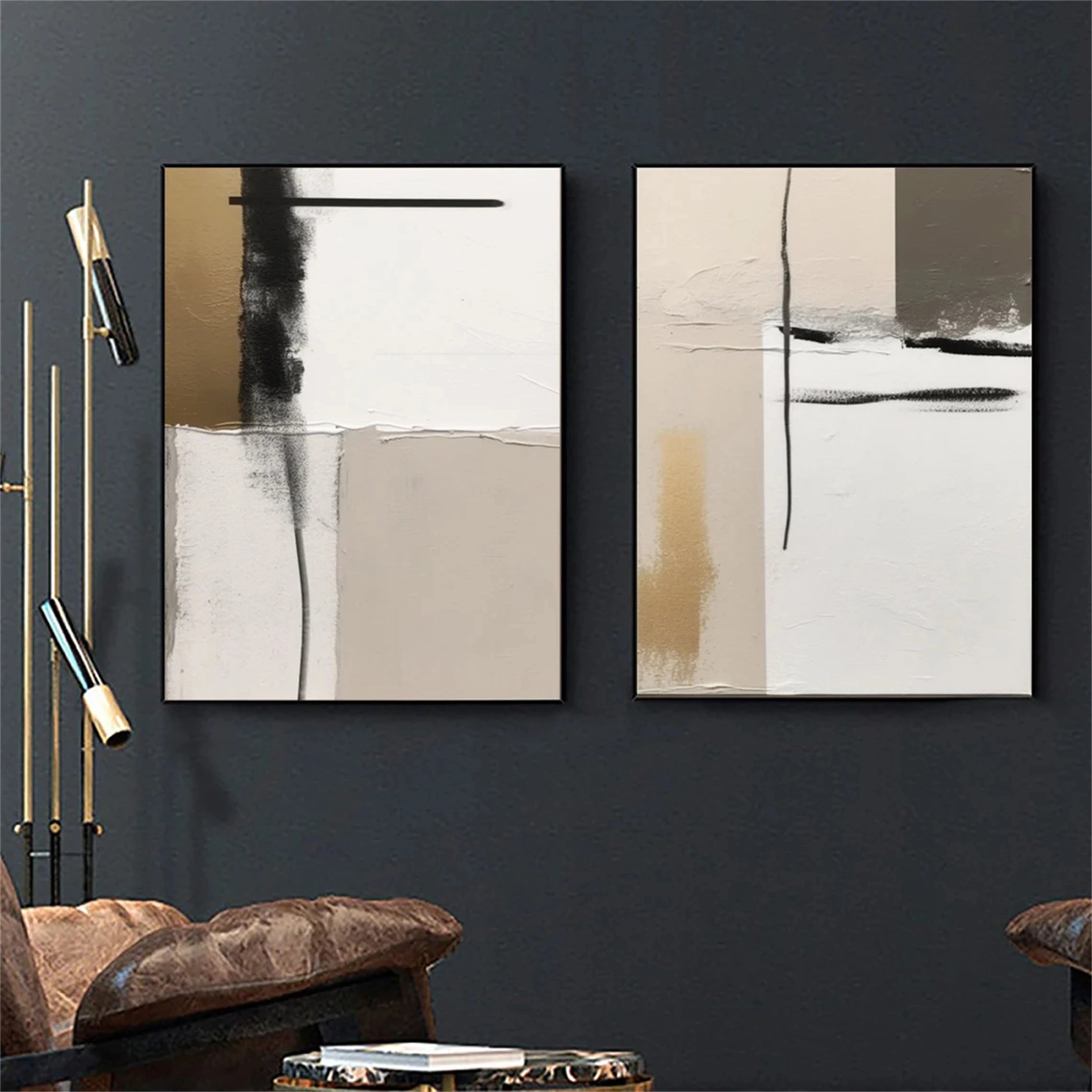Abstract Painting Set of 2 - Modern Wall Art Decor for Living Room, Bedroom & Office | #AB 093 | Handmade Canvas Artwork for Home & Office Interior Design