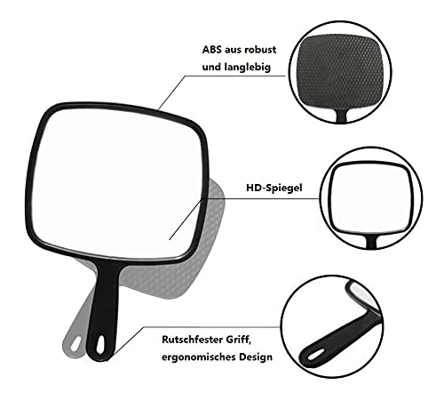Professional Handheld Mirror for Salon & Barbers - Black Hairdressing Paddle Mirror - Perfect for Styling, Cutting & Hair Care at Home or Salon