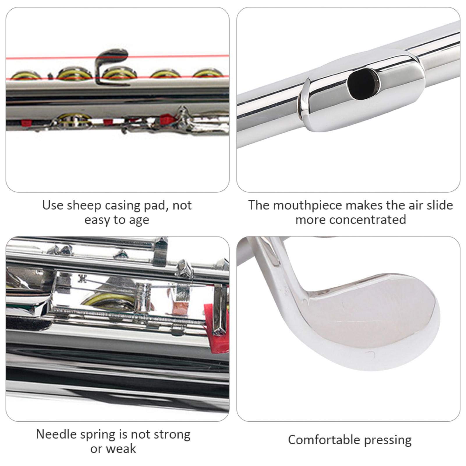 Premium Sterling Silver Flute for Beginners - Smooth Playability & Excellent Air Tightness - Perfect for School Bands, Music Classes & Solo Practice