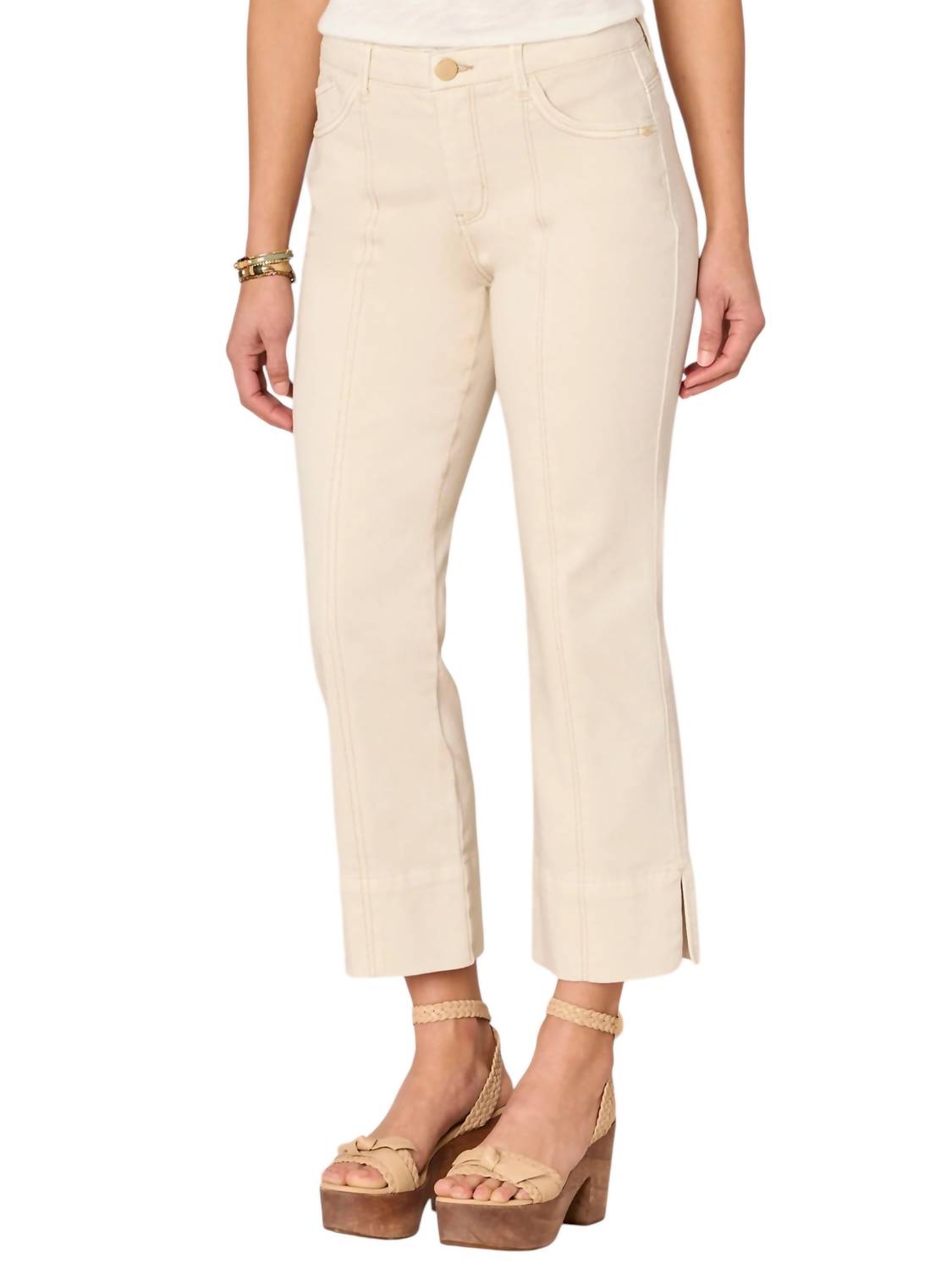 Absolution Comfortable Seam Slit Hem Kick Flare Pants in Ecru - Stylish Women's Wide Leg Trousers for Office, Casual & Date Night Outfits