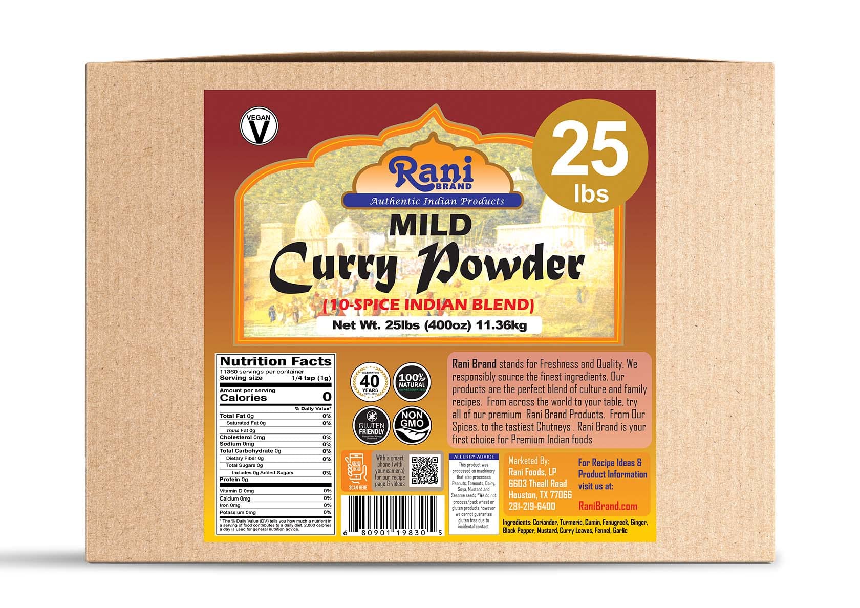 Authentic Rani Mild Curry Powder - 10-Spice Indian Blend (25lbs Bulk) | All Natural, Salt-Free, Vegan, Gluten Friendly | Perfect for Indian Cuisine, Meal Prep & Restaurant Use