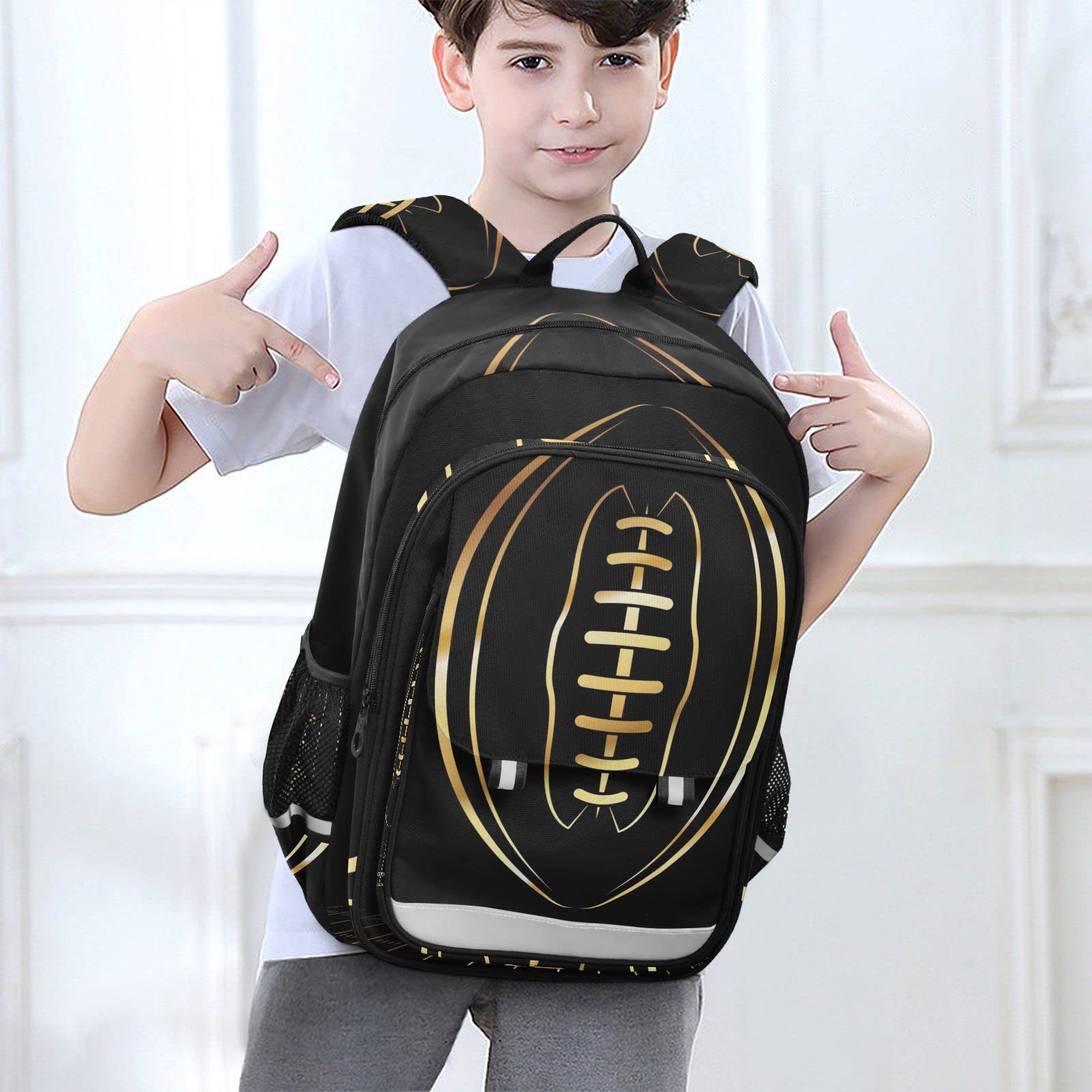 Lightweight American Football Themed School Backpack - Gold Laptop Backpack for Students with Reflective Stripes | Perfect for College, Travel & Daily Commute