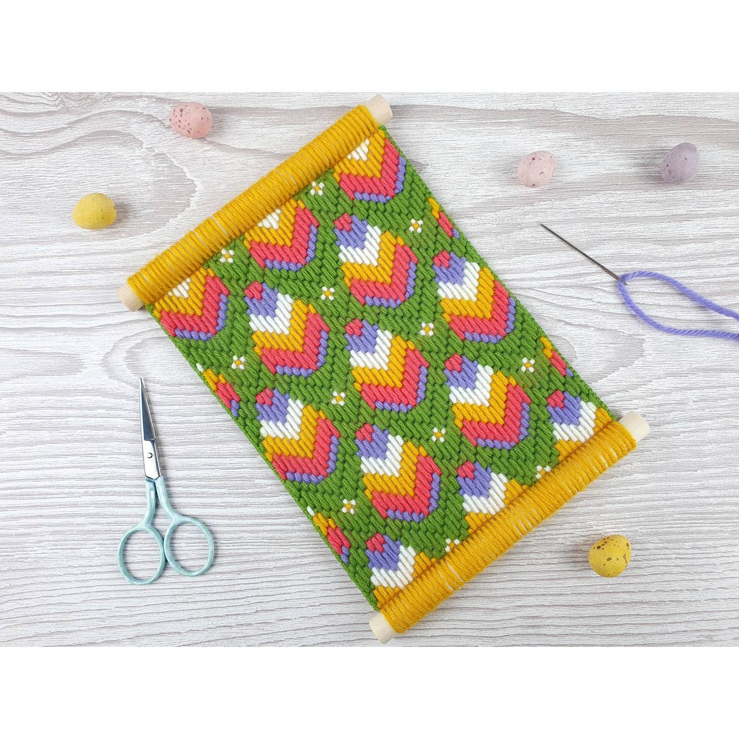 Bargello Needlepoint Kit - Easter Egg Wall Hanging Decor for Spring Home, DIY Embroidery Craft for Beginners, Easter Gift Idea