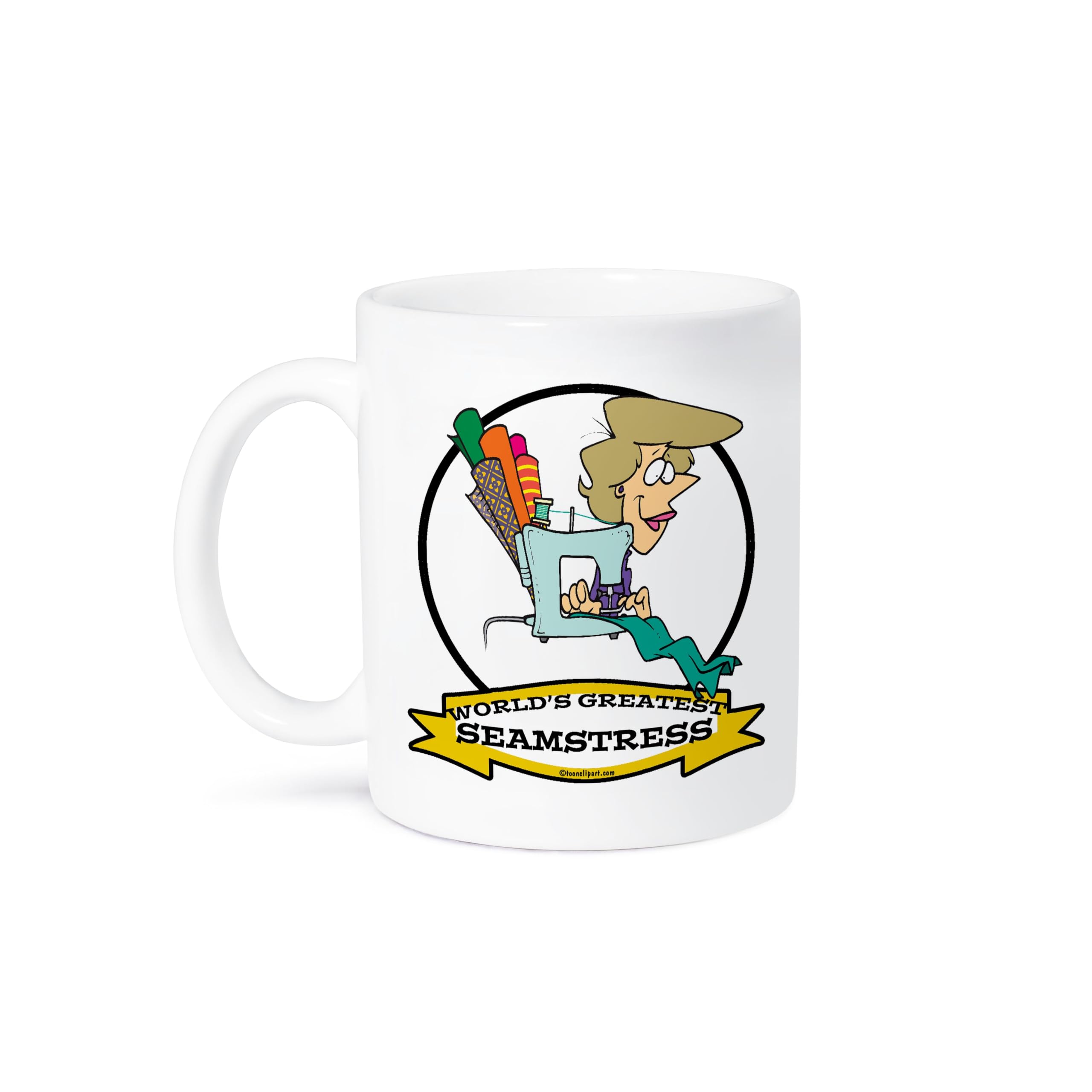 Funny Worlds Greatest Seamstress II Cartoon Coffee Mug - 15oz Ceramic Cup for Coffee, Tea & Hot Drinks - Perfect Gift for Tailors, Sewing Enthusiasts & Office Workers