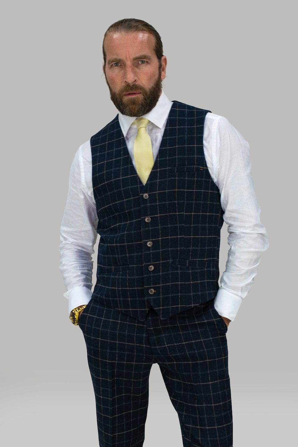 Cavani Shelby Navy Tweed 3 Piece Suit for Men | Premium Wool Blend Business Attire | Perfect for Weddings, Office & Formal Events