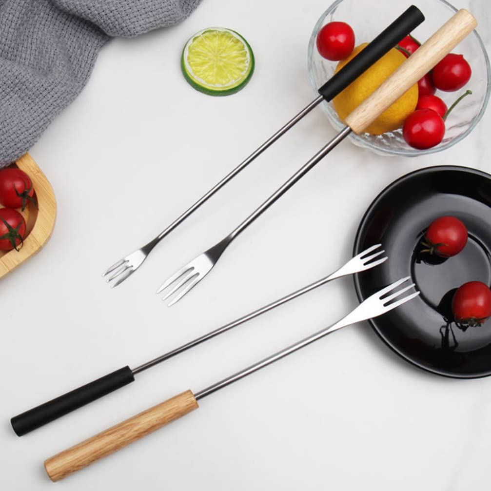 12-Piece Stainless Steel Fondue Forks Set with Wooden Handle - Chocolate & Cheese Fondue Forks, Chocolate Dipping Forks for Chocolate Fountain - Perfect for Parties, Dessert Buffets & Family Gatherings