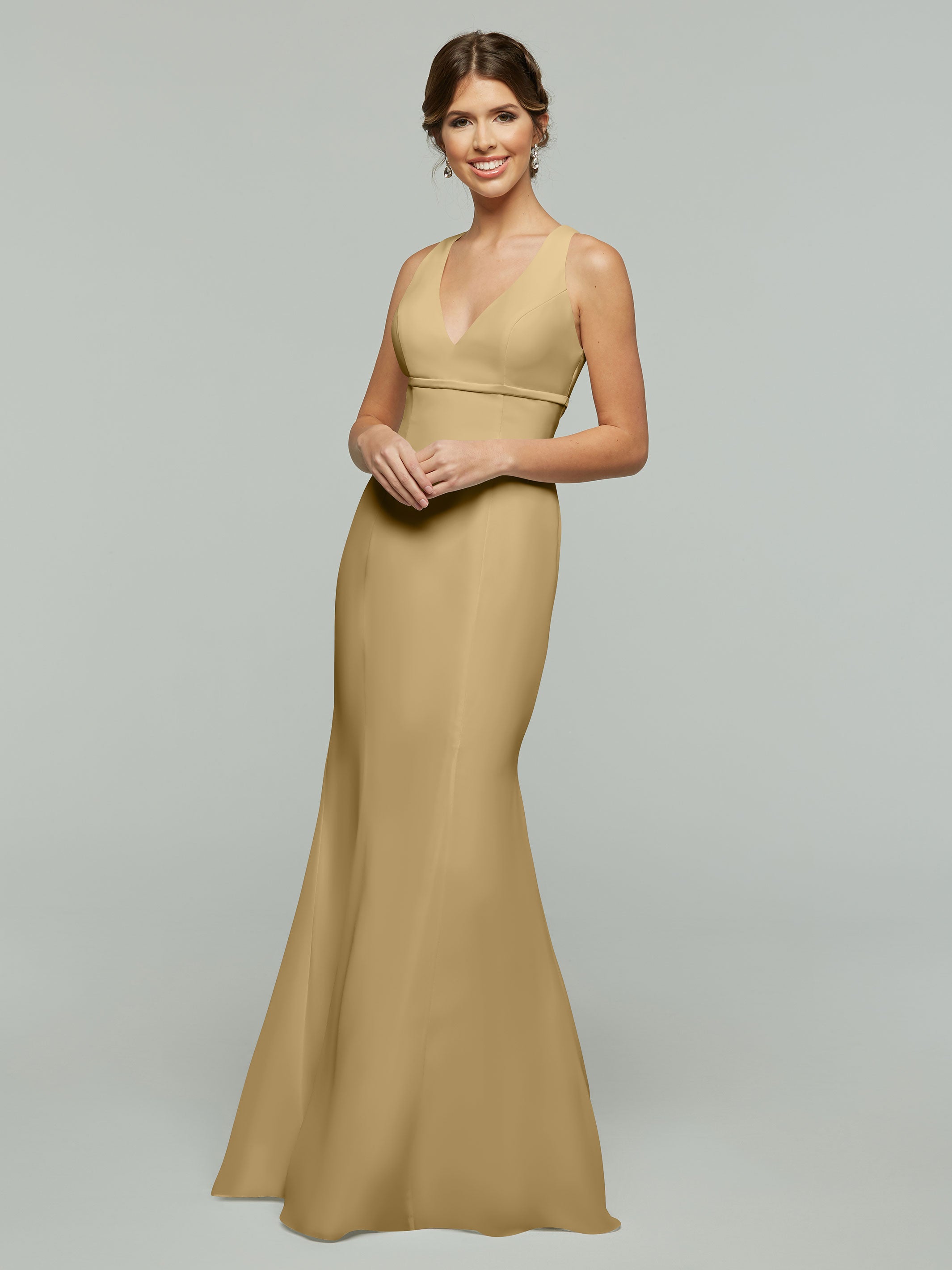 Elegant 80155 Fit and Flare Chiffon Bridesmaid Dress with V-Neck & Satin Ribbon - Perfect for Weddings, Formal Events, and Special Occasions
