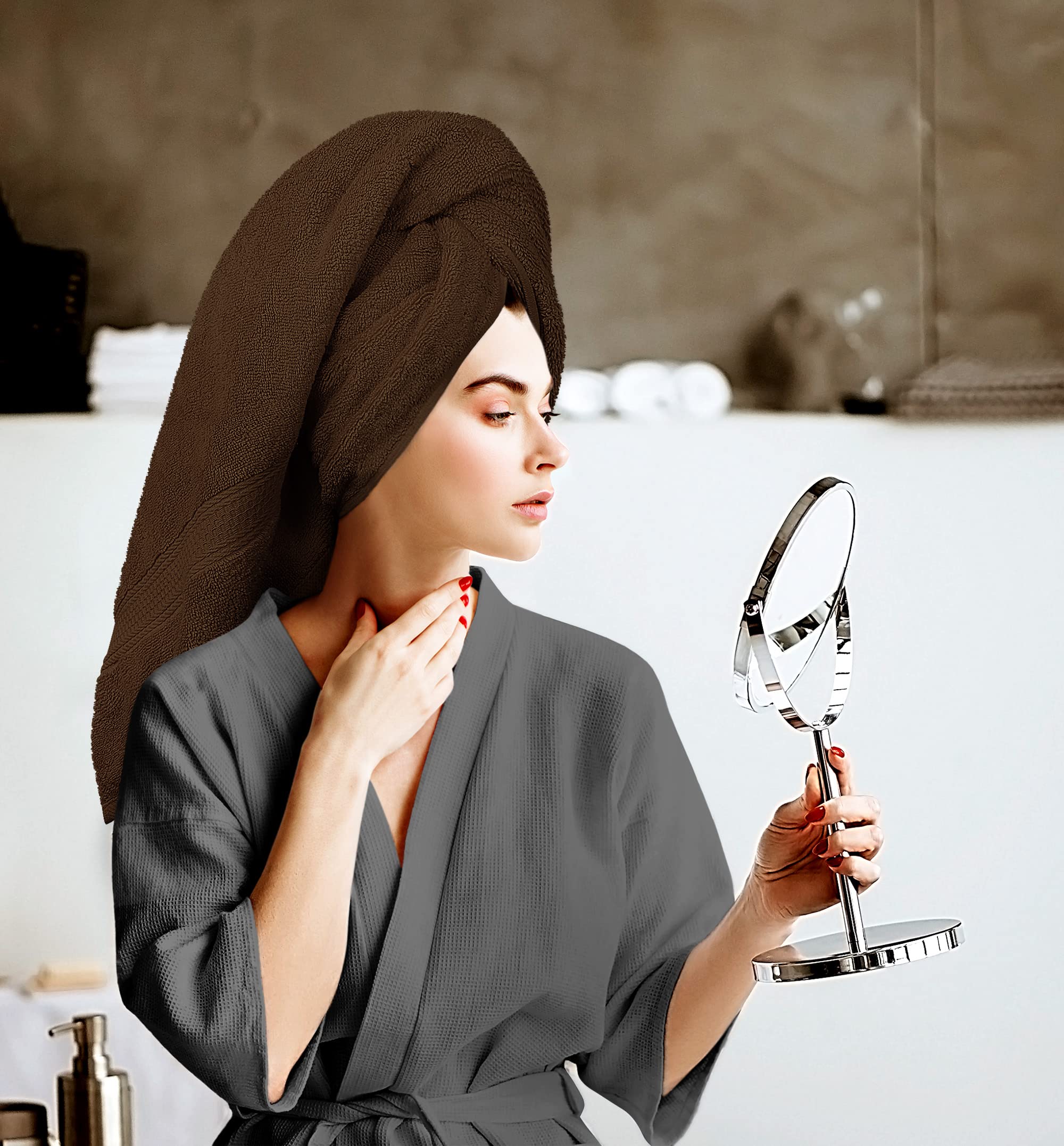 Premium 600 GSM Ring Spun Cotton Bath Towel Set - 16 Bath Towels, 16 Hand Towels & 32 Washcloths (64-Piece) - Ultra Absorbent Luxury Towels for Bathroom, Spa & Gym - Dark Brown Home Essentials