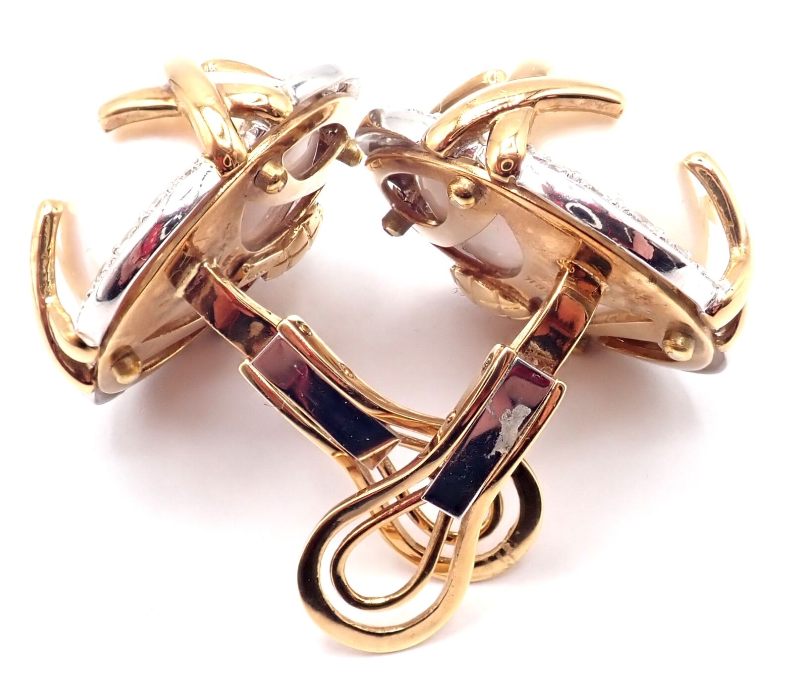 Authentic Vintage Verdura 18k Yellow Gold Mabe Pearl Diamond Large Earrings - Luxury Statement Jewelry for Weddings & Special Occasions