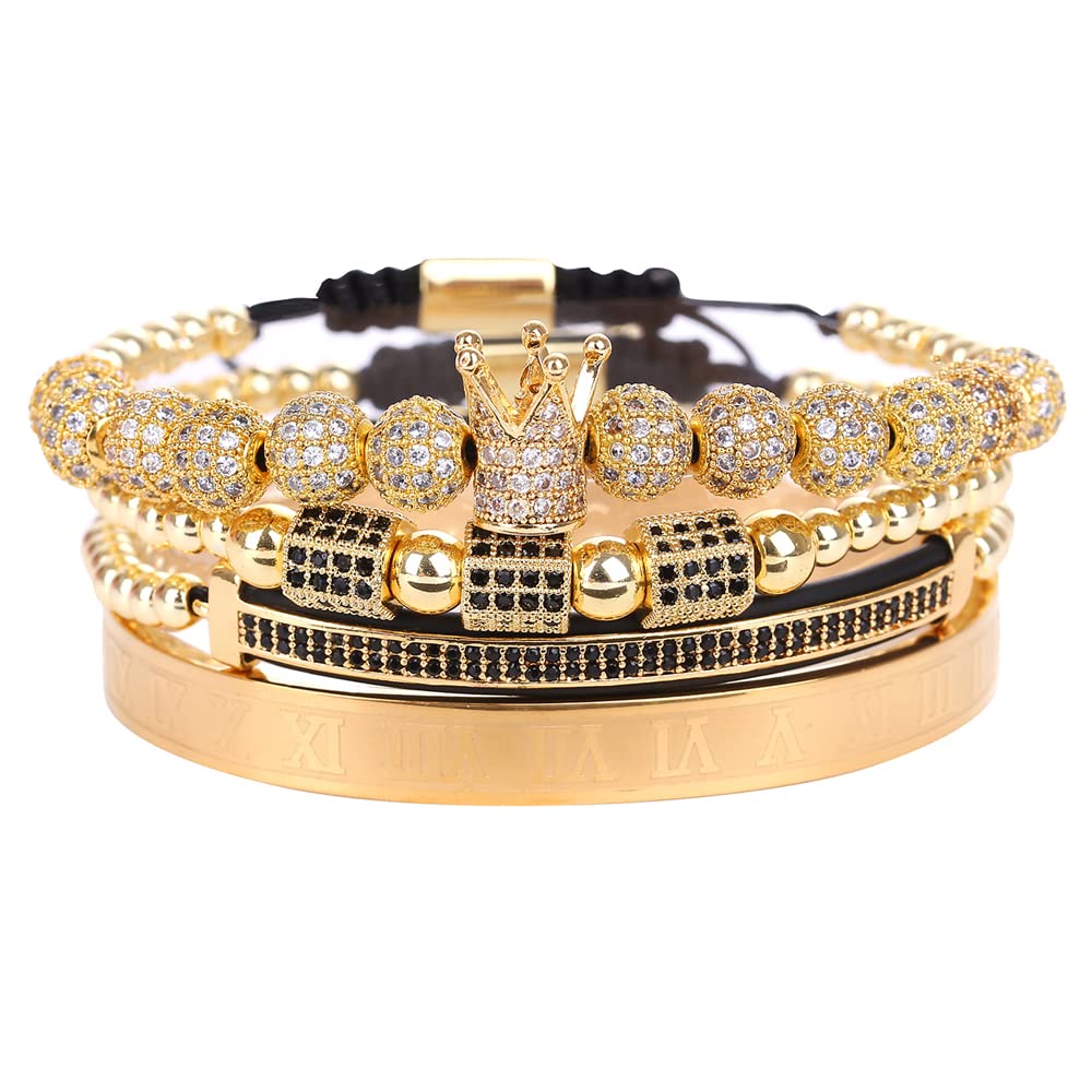 Men's Beaded Bracelet with Micro Pave Zircon - Stainless Steel Cuff Bangle for Men & Women - Perfect for Casual Wear, Gifts & Special Occasions