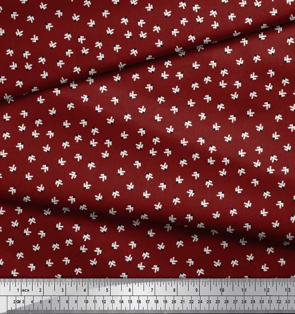 Soimoi 100% Cotton Cambric Fabric - Red Geometric Cross Print - 56