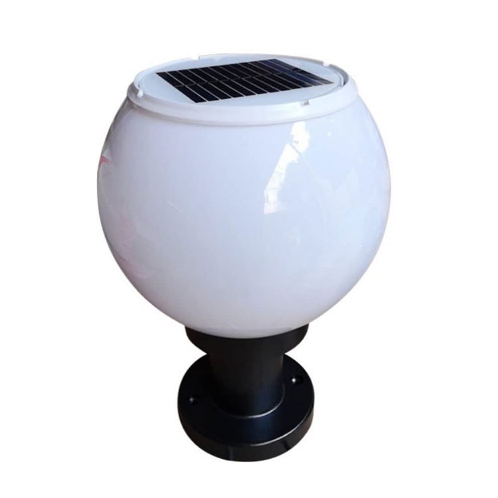 Solar LED Ball Column Head Light - White Acrylic Waterproof Outdoor Wall Lamp for Courtyard, Doorpost, Garden, Villa & Porch | Perfect for Pathway, Gate, Driveway and Landscape Lighting
