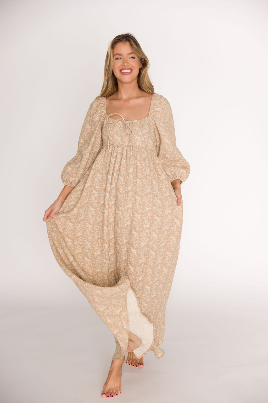 Peyton 100% Cotton Maternity Maxi Dress - Bump Friendly Floral Print in Mocha (XS-XL) | Perfect for Pregnancy, Baby Showers & Summer Vacations