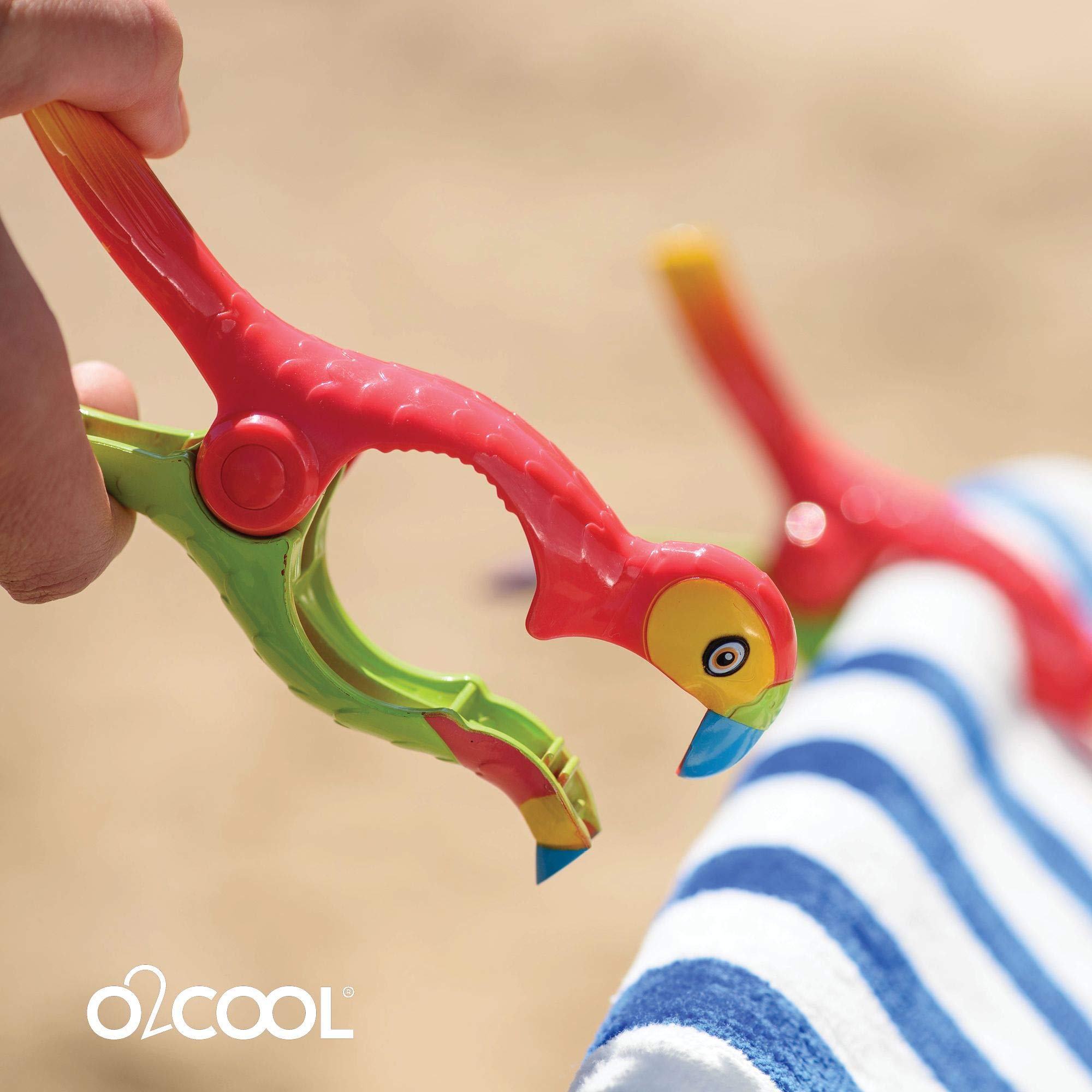 O2COOL Parrot BocaClips - 2-Pack Beach Towel Holders for Pool, Patio & Travel - Secure, Portable Towel Clips with Assorted Styles - Perfect for Beach Days, Poolside Lounging & Outdoor Adventures