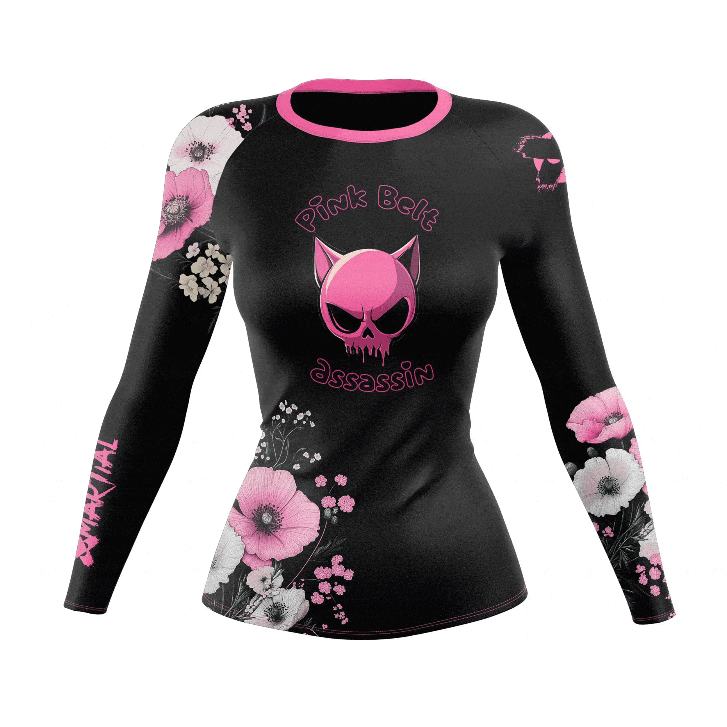 Pink Belt Assassin Women's BJJ Rash Guard - Long Sleeve Compression Top for Brazilian Jiu-Jitsu, MMA & No-Gi Training - Moisture Wicking & UV Protection