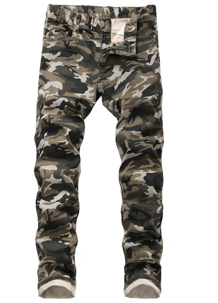 Kalanman Men's Camo Slim Fit Stretch Moto Biker Denim Jeans - Comfortable & Stylish for Casual Wear, Motorcycle Riding & Outdoor Adventures