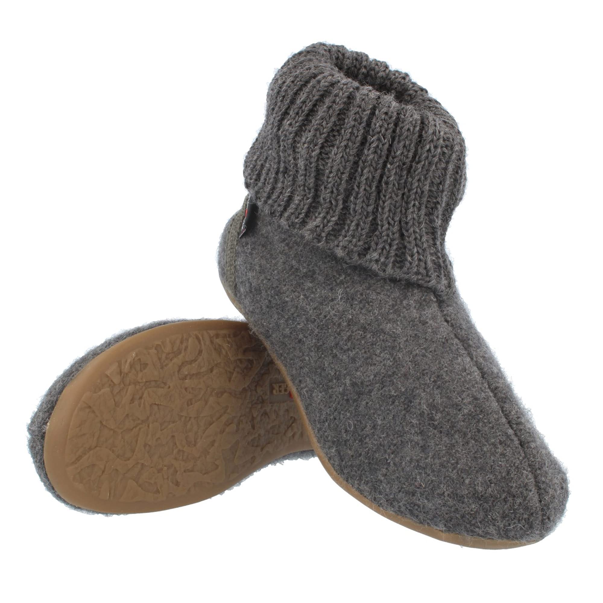 HAFLINGER Men's High Hi-Top Slippers - Grey Anthrazit 04 - US Size 5.5 - Cozy Indoor/Outdoor House Shoes for Winter Comfort & Arch Support