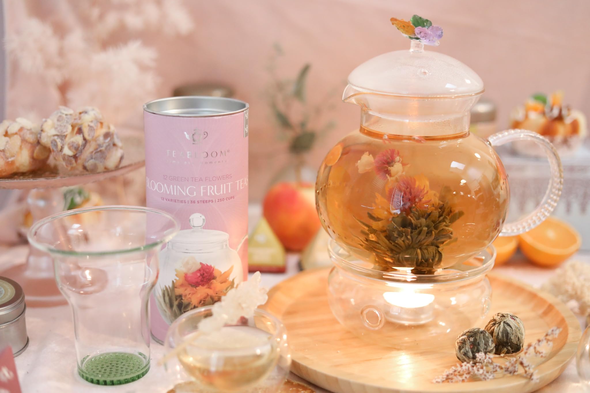 Teabloom Fruit Blooming Tea - 12 Unique Flower & Fruit Flavored Tea Balls - Reusable Up to 3 Steeps - Perfect for Relaxation, Gifts & Afternoon Tea Parties