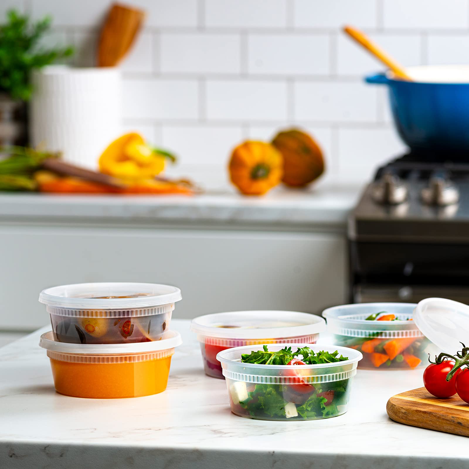 48-Pack 8 oz Plastic Deli Food Storage Containers with Airtight Lids - BPA-Free Disposable Meal Prep Containers, Slime Storage - Perfect for Leftovers, Meal Prep, Crafts & Party Snacks