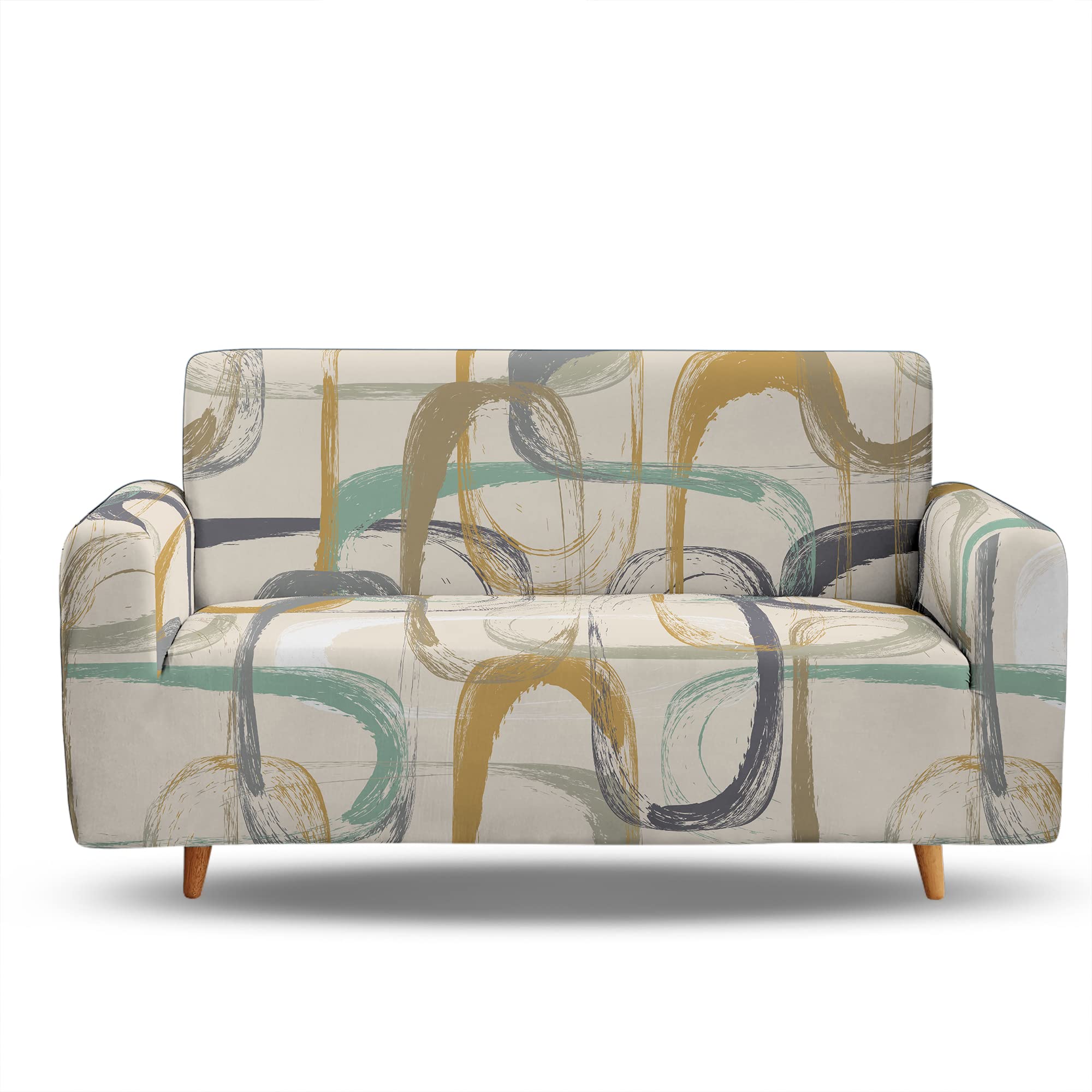 BSNTTH Stretch Elastic Sofa Covers - Printed Retro Modern Ethnic Design, Universal Furniture Protector for 3-Cushion Loveseat (X-Large, 4-Seater) | Perfect for Living Room Decor, Home Styling & Pet Protection