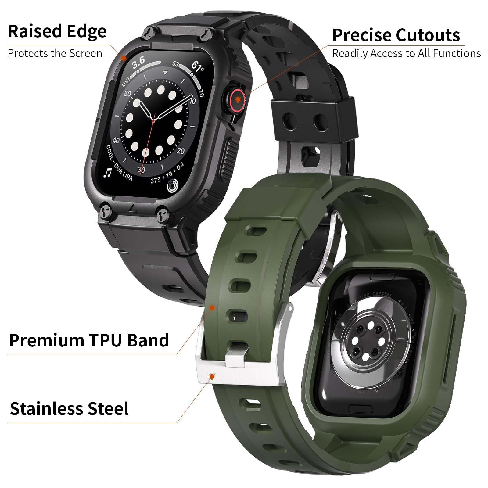 Durable Shockproof Sport Band for Apple Watch 38mm 40mm 41mm 42mm 44mm 45mm 49mm with Protective Case - Compatible with iWatch Series Ultra/9/8/SE/7/6/5/4/3/2/1 - Perfect for Running, Gym Workouts & Outdoor Activities (Men & Women)