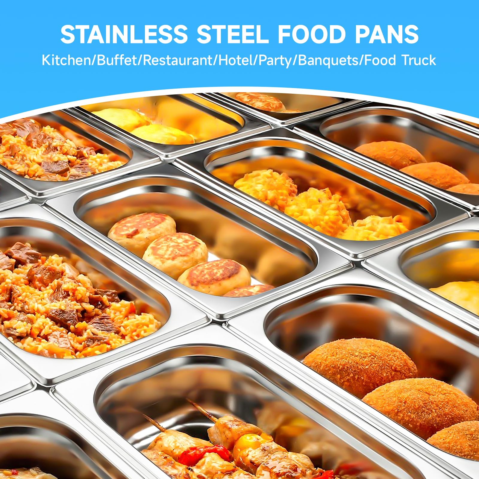 6-Pack Commercial Stainless Steel Hotel Pans with Lids - 4