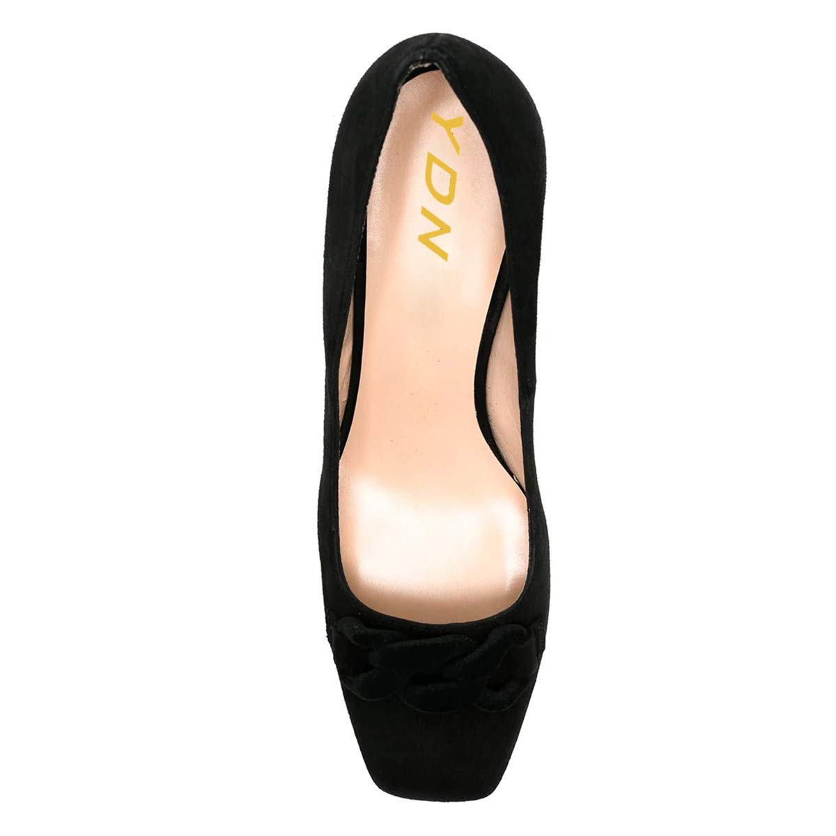 YDN Women's Chunky High Heel Pumps - Square Toe Slip-On Office Shoes with Chain Knot Detail for Wedding & Work | Comfortable Dress Shoes for Professional & Formal Occasions