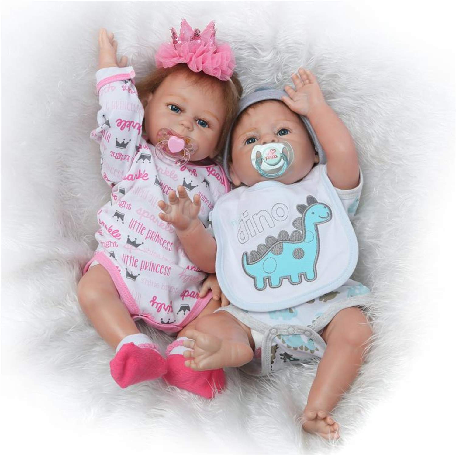 20 Inch Realistic Silicone Reborn Baby Dolls Twins Set - Anatomically Correct Newborn Boy & Girl, Washable Lifelike Toddler Toys for Dollhouse Play, Role Play & Gift Giving (2 PCS)
