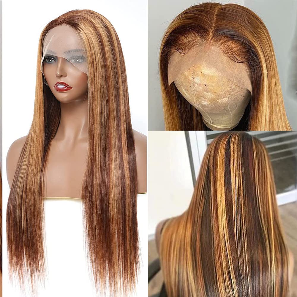 13x6x1 HD Lace Front Wig Human Hair Straight - Brazilian Virgin Hair 150% Density 4/27 Ombre Blonde - Pre Plucked with Baby Hair for Black Women (18 Inch) | Natural Look for Daily Wear, Parties & Special Occasions