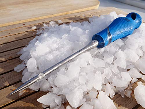 Premium Cuda Stainless Steel Ice Pick - Heavy Duty Ice Breaker Tool with Ergonomic Blue Handle for Bartending, Cocktail Making & Home Use (Model 18119)