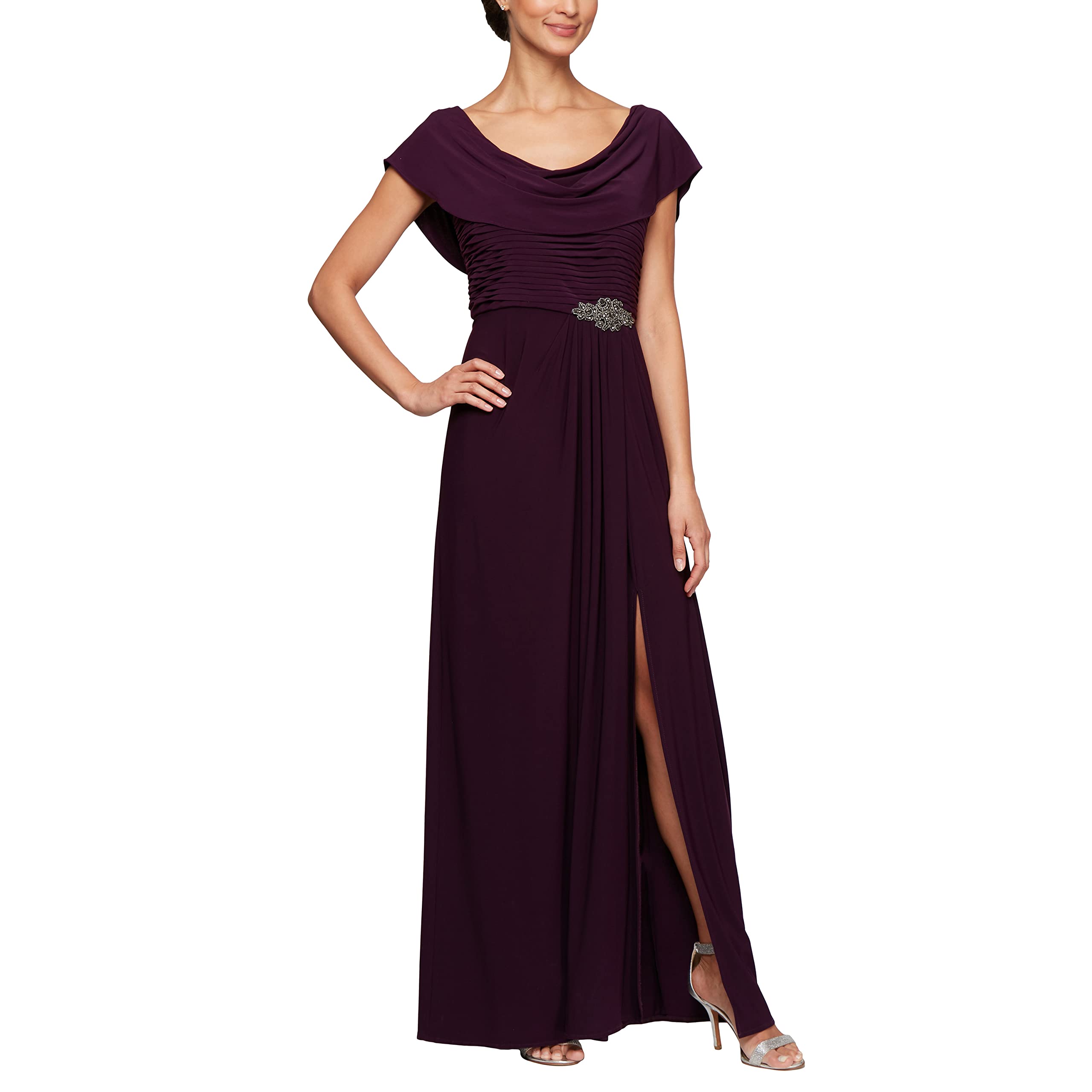 Alex Evenings Women's Long Cowl Neck Formal Gown - Mother of the Bride Dress, Wedding Guest Dress, Evening Party Dress - Available in Petite & Regular Sizes - Perfect for Weddings, Galas & Special Occasions